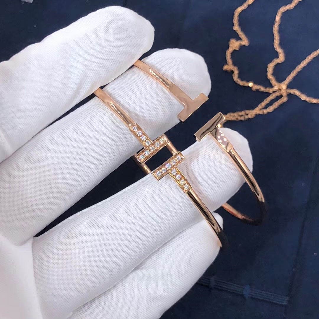 Браслет Tiffany T Wire бриллианты, розовое золото 10