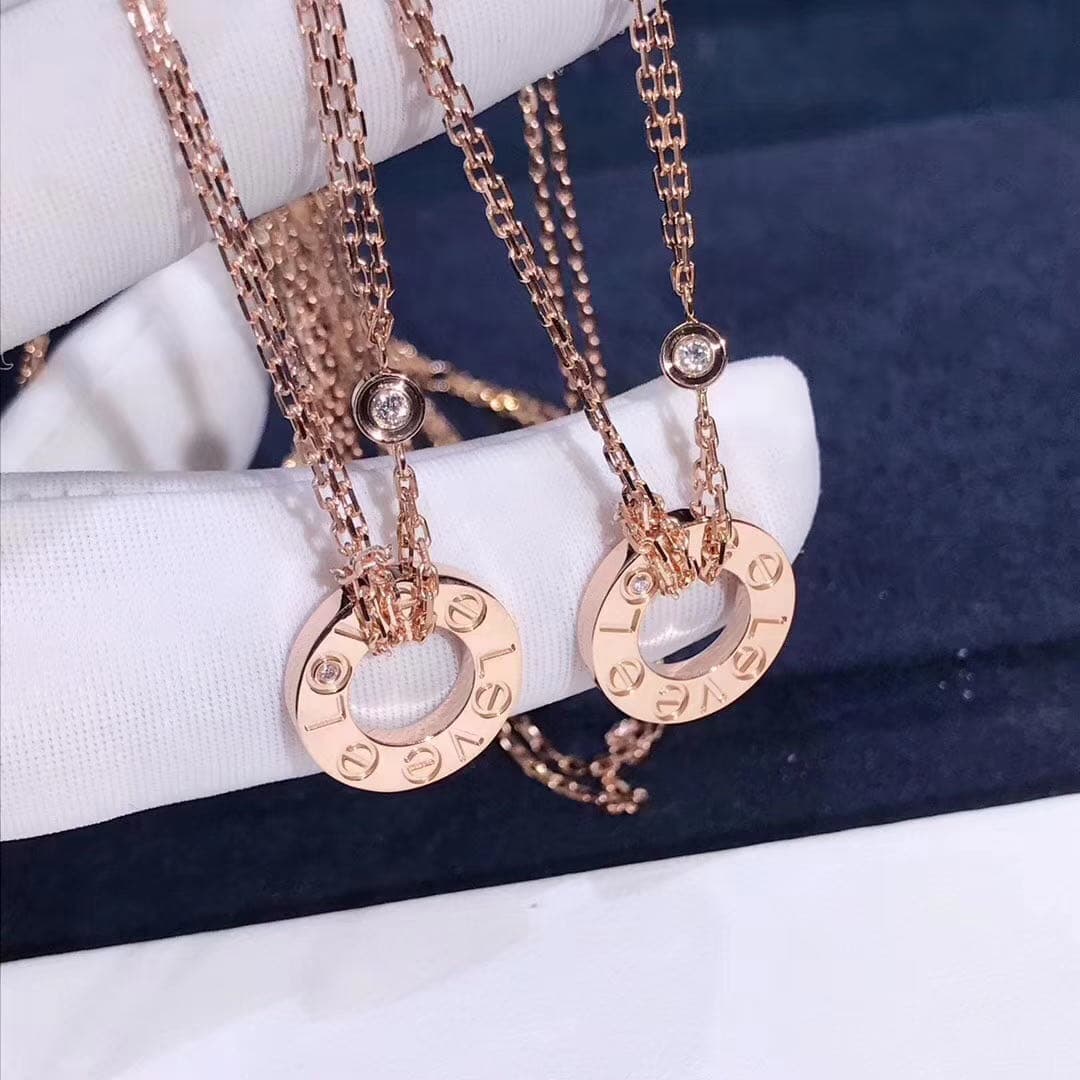 Подвеска Cartier Love 2 бриллианта, белое, розовое, желтое золото 1