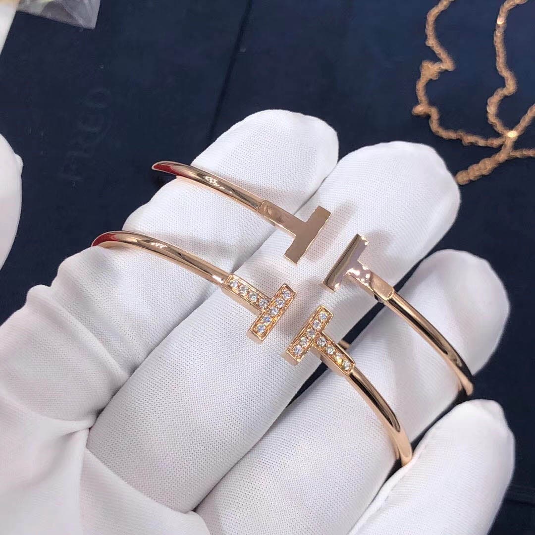 Браслет Tiffany T Wire бриллианты, розовое золото 7