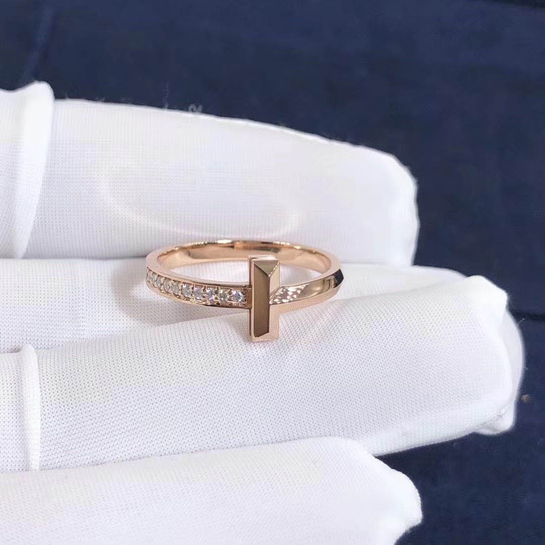 Кольцо Tiffany T1 узкое бриллианты, розовое золото 8
