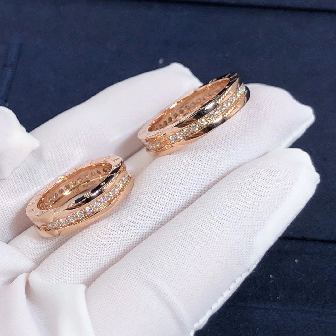 Кольцо Bulgari B.zero1 тонкое бриллианты, розовое золото 4