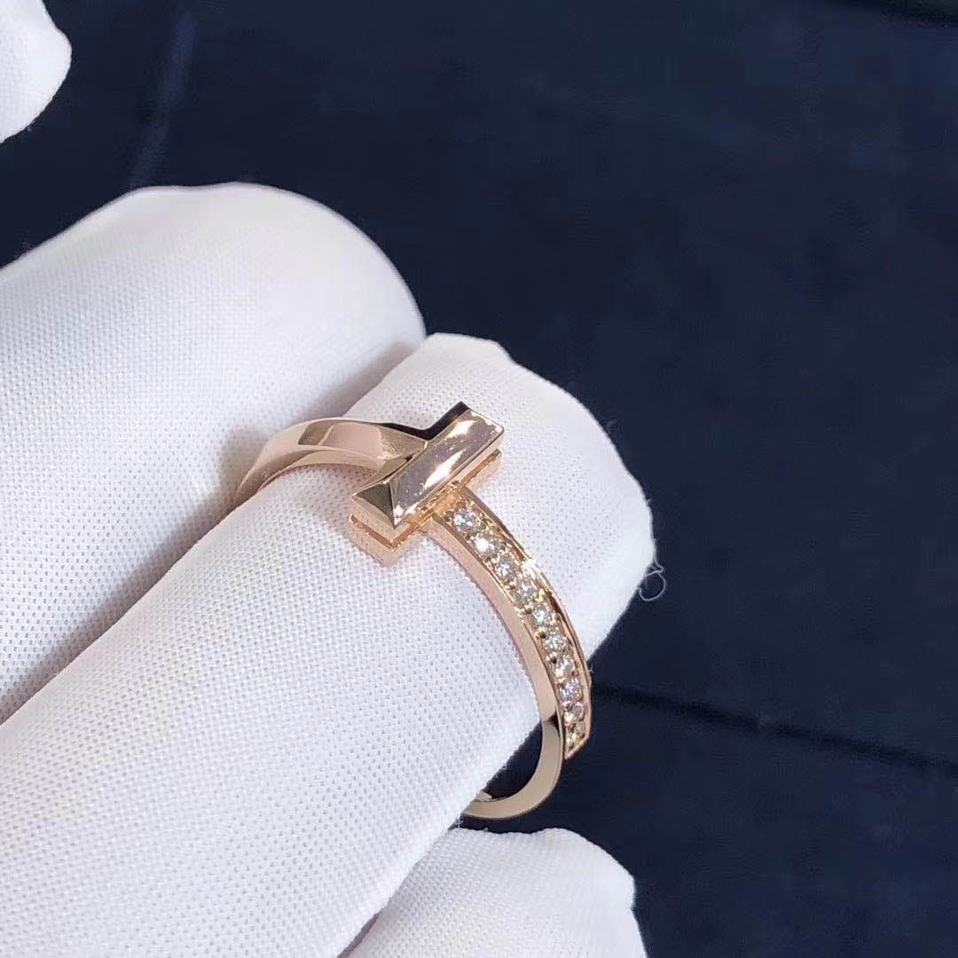 Кольцо Tiffany T1 узкое бриллианты, розовое золото 3