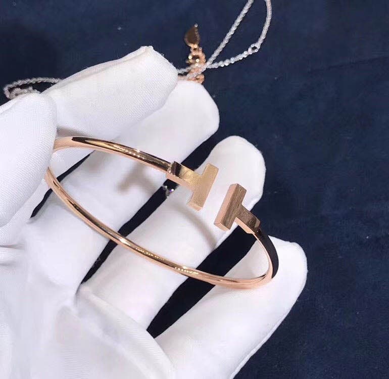 Браслет Tiffany T Wire узкая модель розовое золото 4