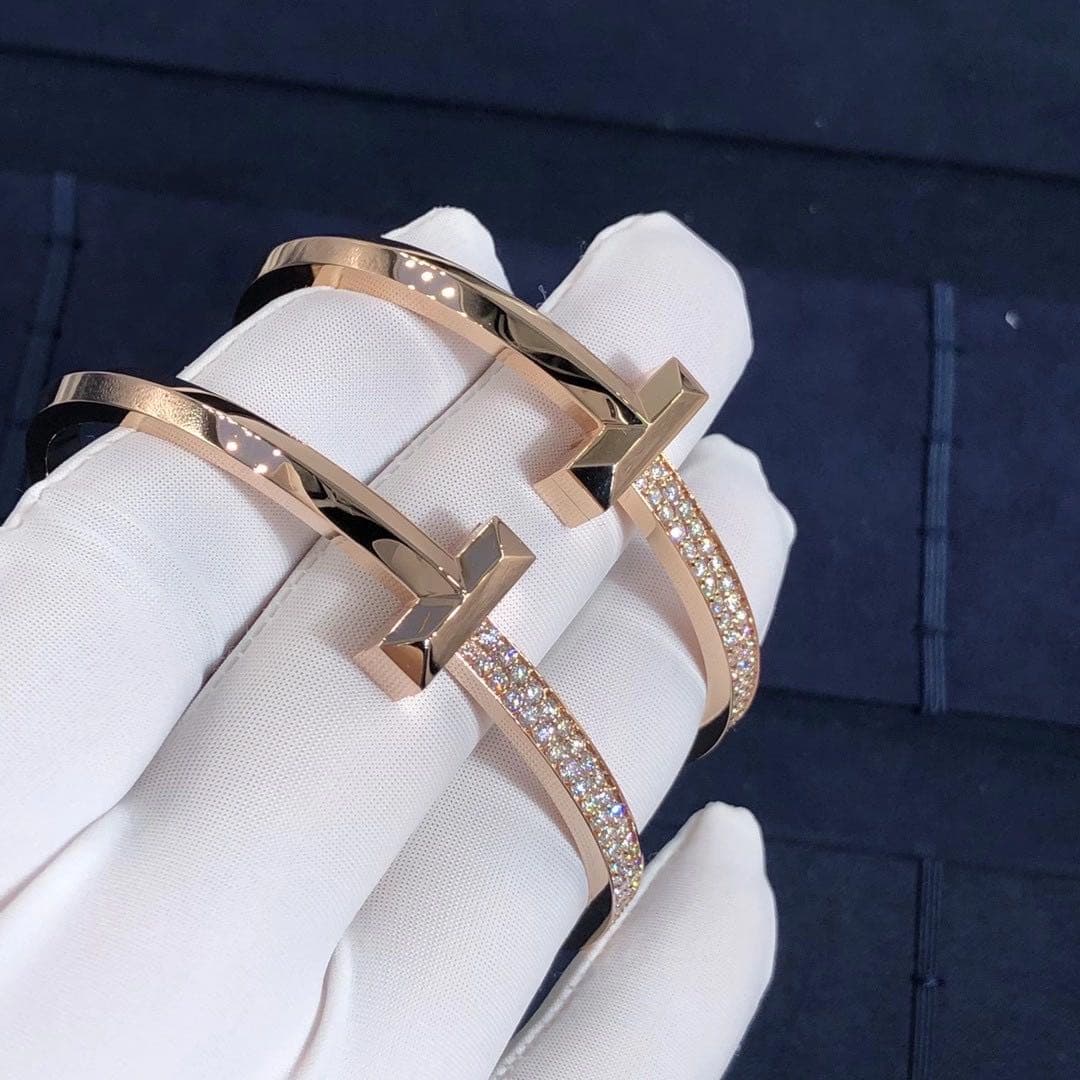Браслет Tiffany T T1 бриллианты, розовое золото 3