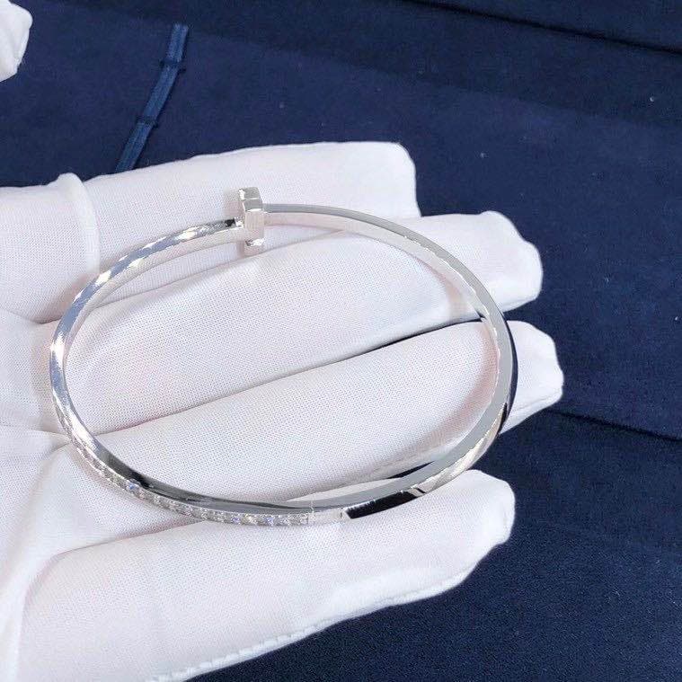 Браслет Tiffany T1 узкая модель бриллианты, белое золото 4