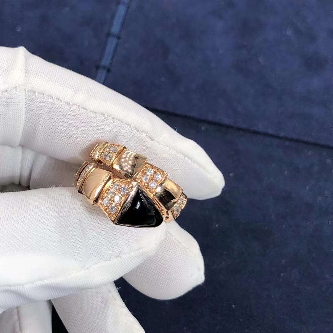 Кольцо Bulgari Serpenti Viper розовое золото, оникс, бриллианты 5