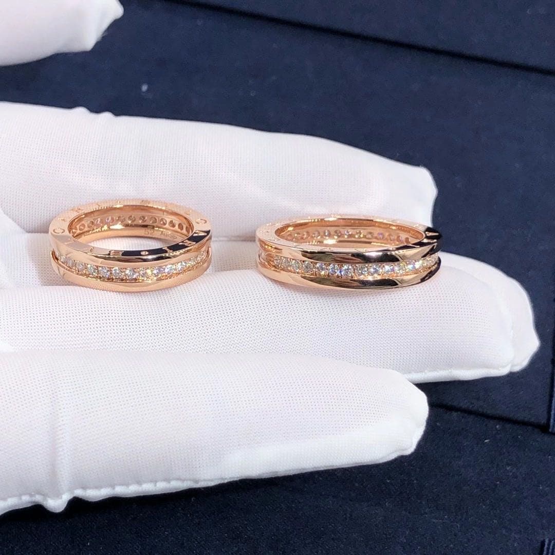 Кольцо Bulgari B.zero1 тонкое бриллианты, розовое золото 7