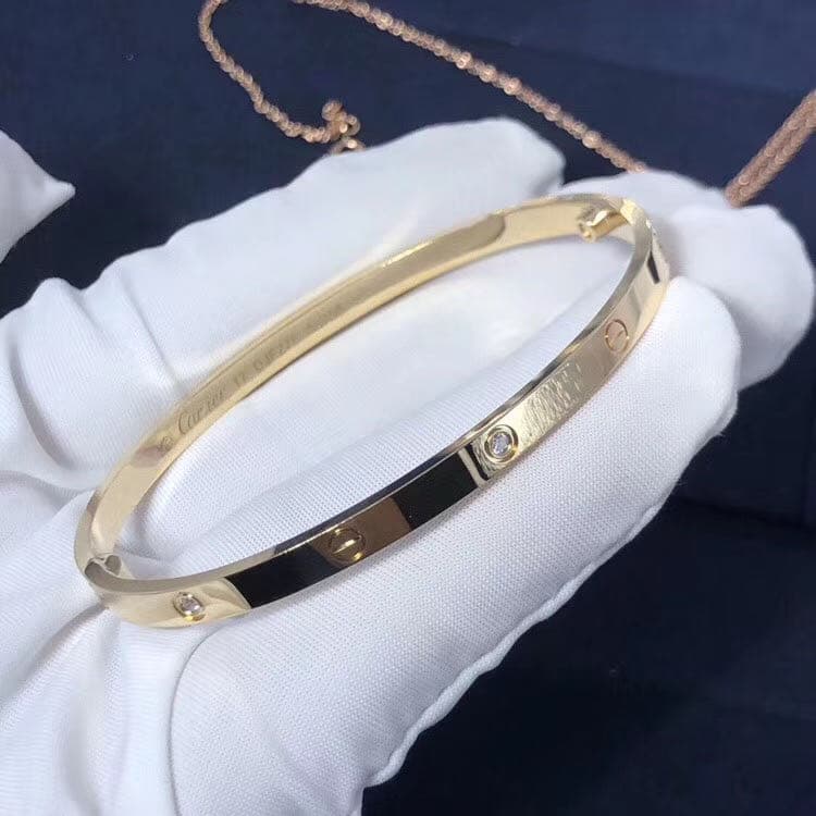 Браслет Cartier Love маленькая модель 6 бриллиантов, белое, розовое, желтое золото 4
