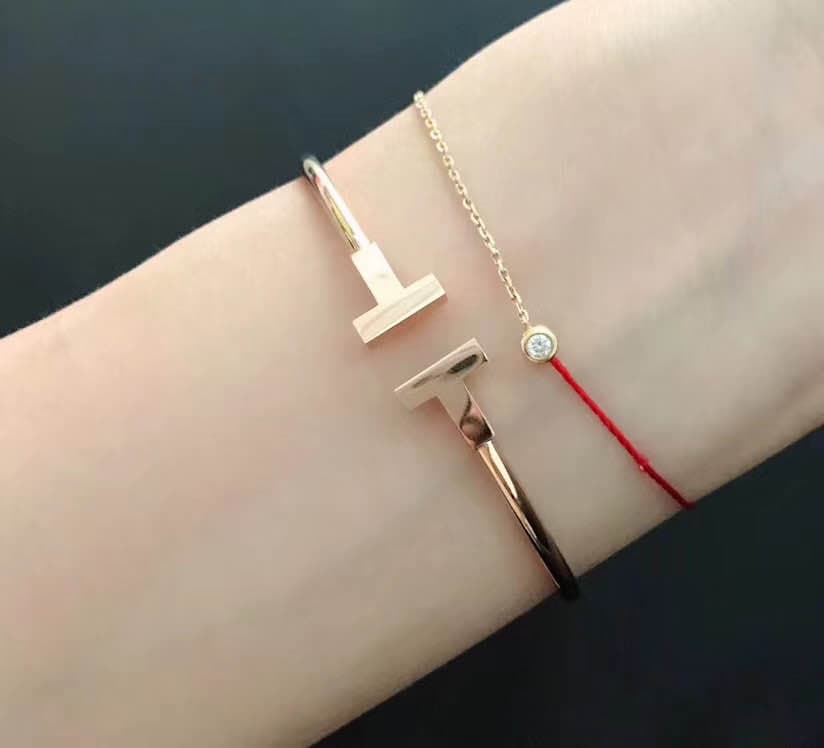 Браслет Tiffany T Wire узкая модель розовое золото 5