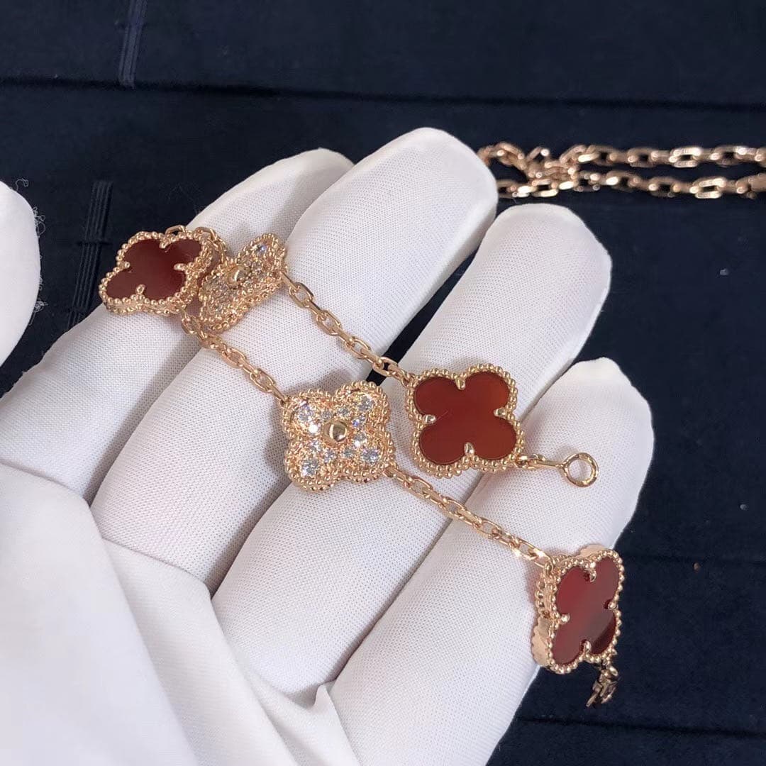 Браслет Van Cleef Vintage Alhambra 5 мотивов розовое золото, бриллианты, оникс 6