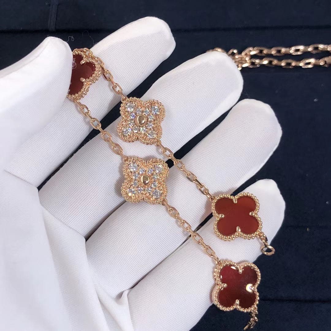 Браслет Van Cleef Vintage Alhambra 5 мотивов розовое золото, бриллианты, оникс 4
