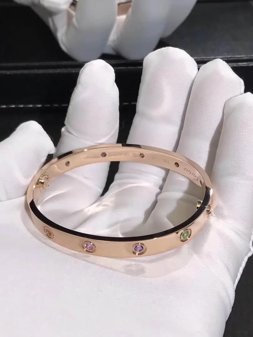 Браслет Cartier Love 10 драгоценных камней, розовое золото 2