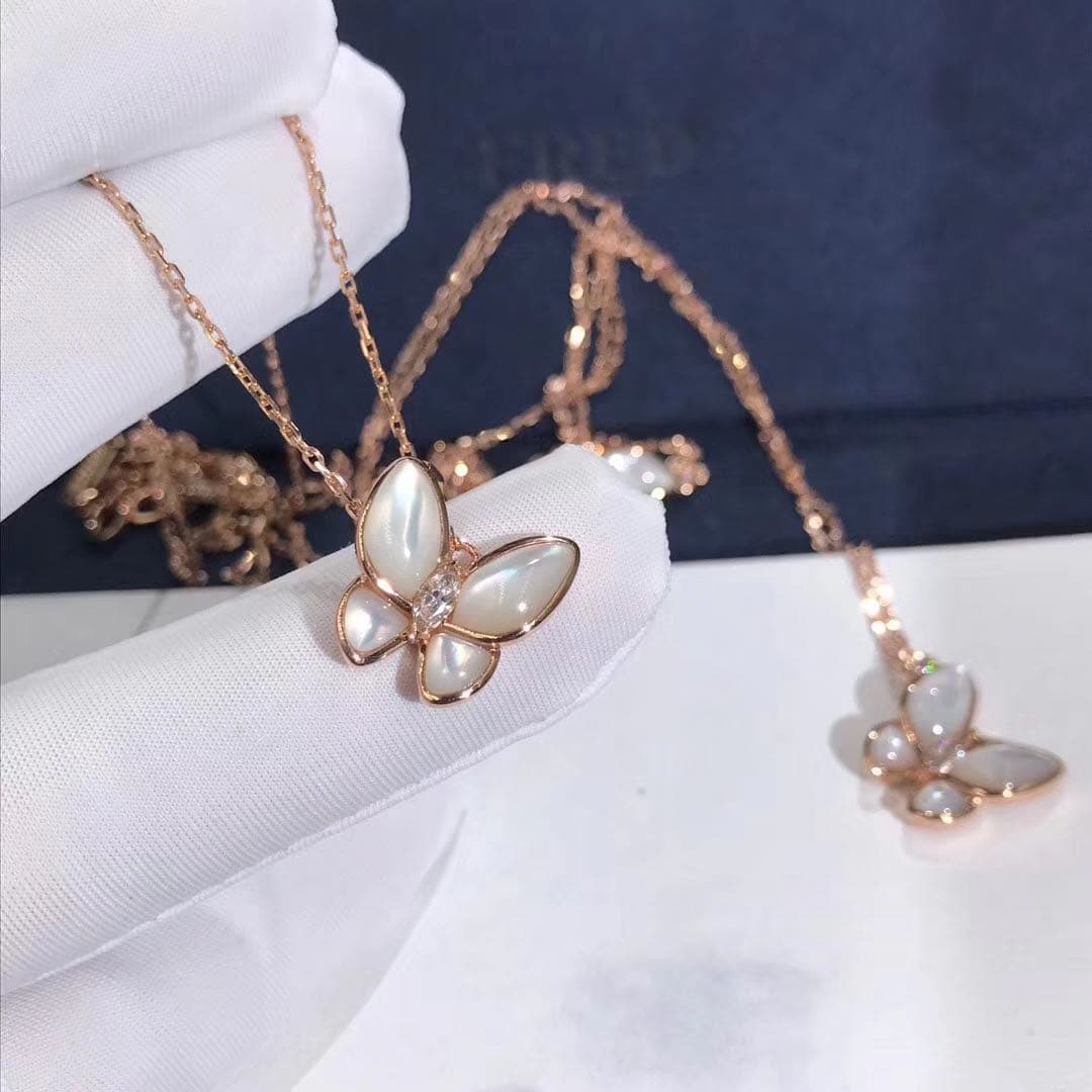 Подвеска Two Butterfly Van Cleef бриллианты, перламутр, розовое золото 3
