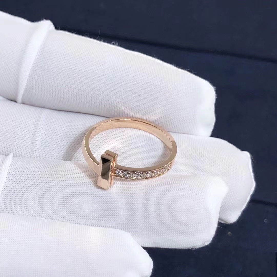 Кольцо Tiffany T1 узкое бриллианты, розовое золото 7