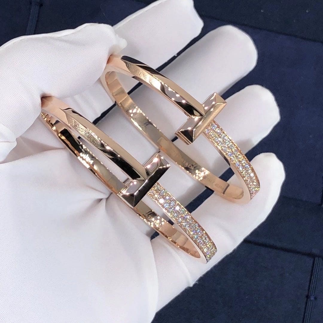 Браслет Tiffany T T1 бриллианты, розовое золото 7