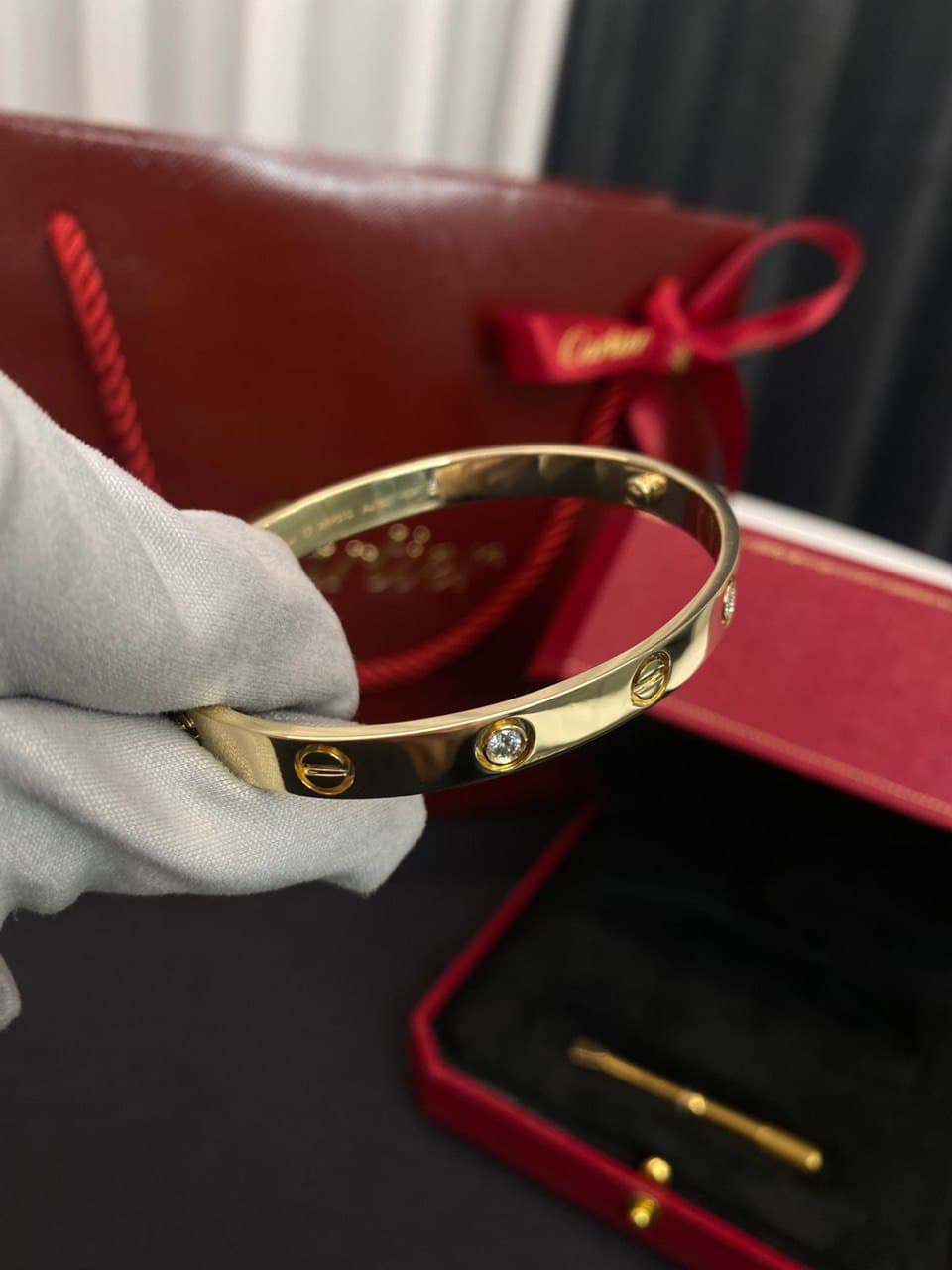 Браслет Cartier Love желтое золото, 4 бриллианта 5