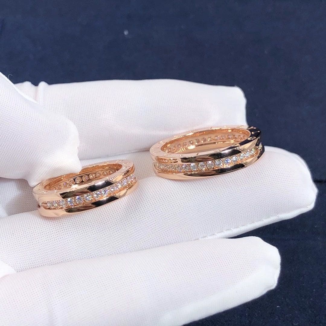 Кольцо Bulgari B.zero1 тонкое бриллианты, розовое золото 5