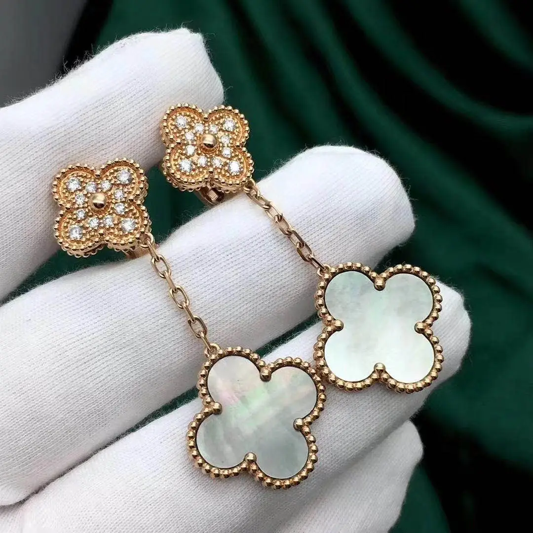 Серьги Van Cleef Magic Alhambra с 2 мотивами /розовое золото, бриллианты, перламутр/ 4