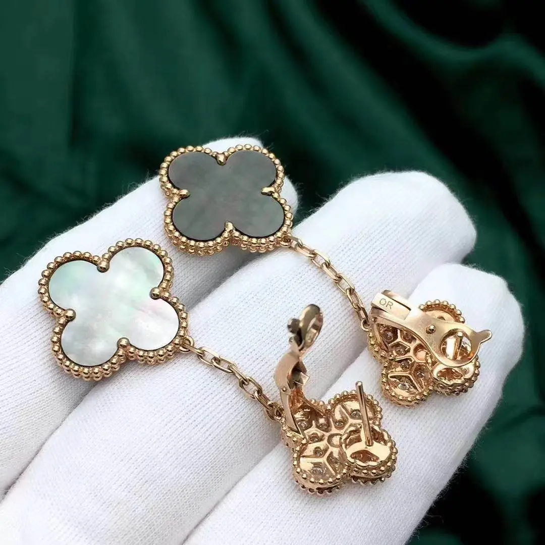 Серьги Van Cleef Magic Alhambra с 2 мотивами /розовое золото, бриллианты, перламутр/ 6