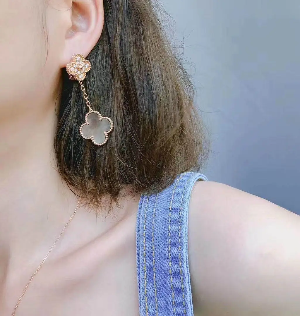 Серьги Van Cleef Magic Alhambra с 2 мотивами /розовое золото, бриллианты, перламутр/ 7