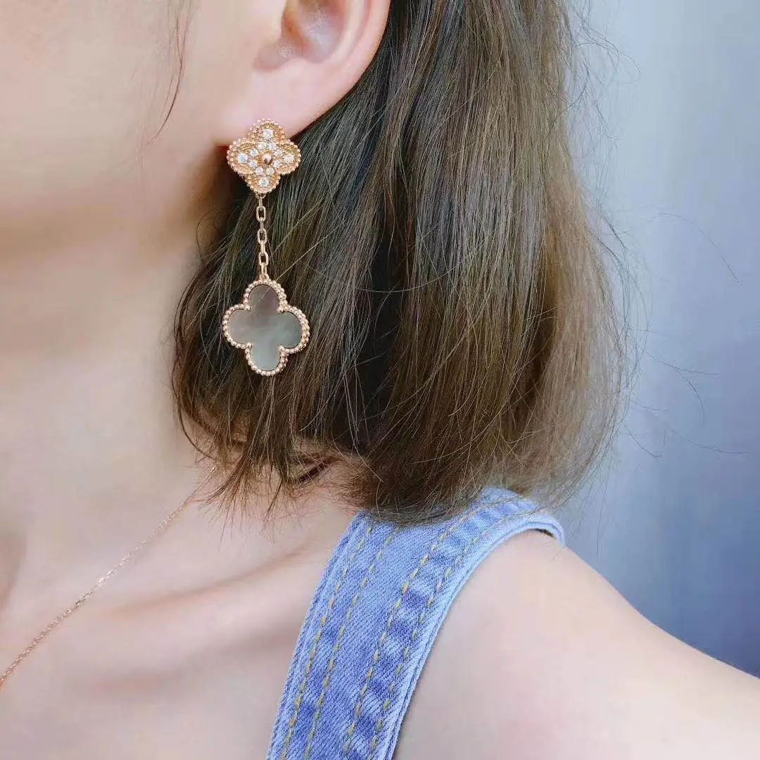 Серьги Van Cleef Magic Alhambra с 2 мотивами /розовое золото, бриллианты, перламутр/ 8