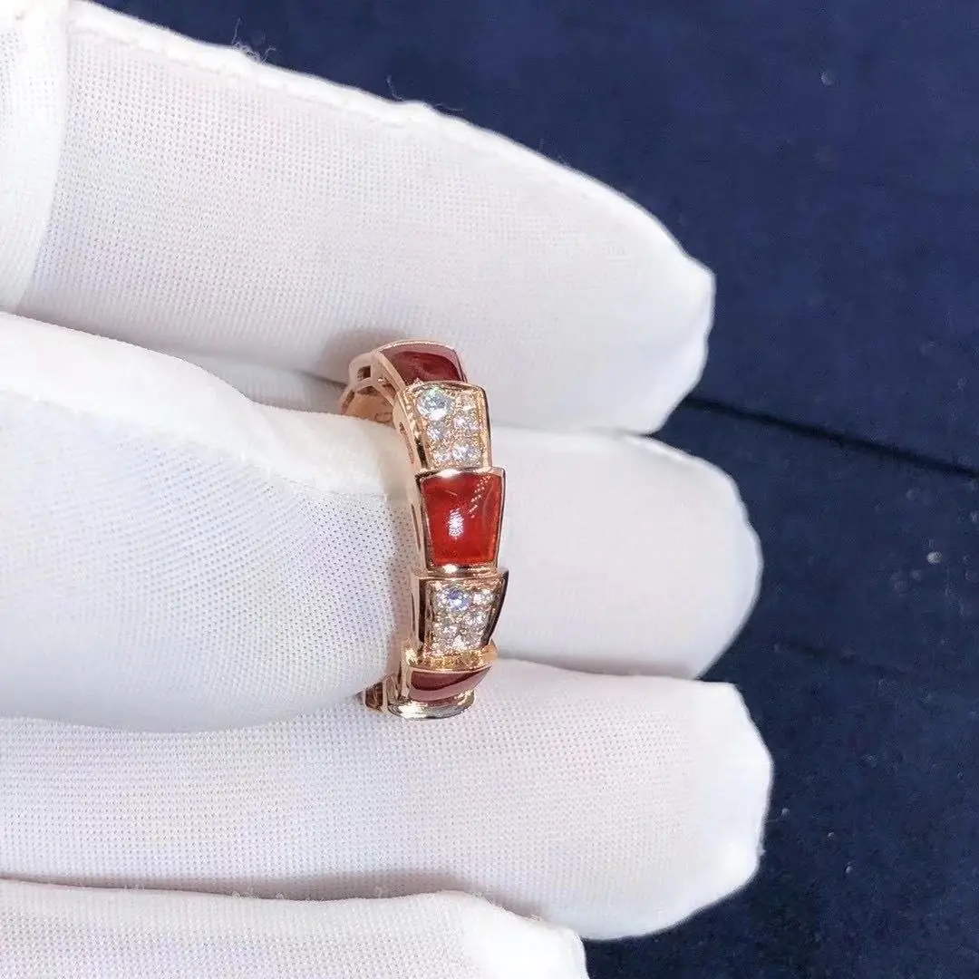 Кольцо Bulgari Serpenti Viper /розовое золото, сердолик, бриллианты/