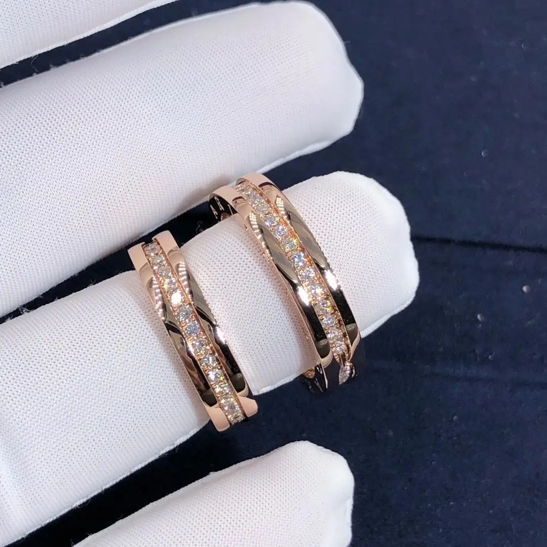 Кольцо Bulgari B.zero1 тонкое /бриллианты, розовое золото/