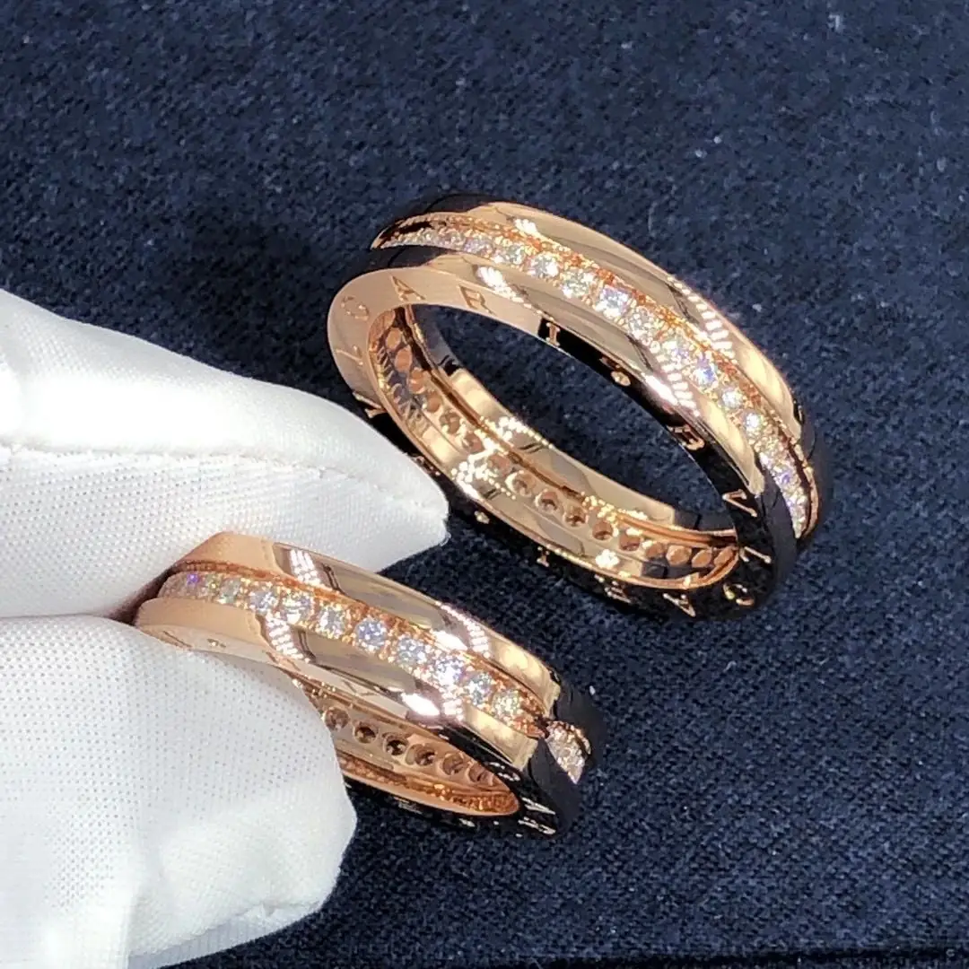 Кольцо Bulgari B.zero1 тонкое /бриллианты, розовое золото/
