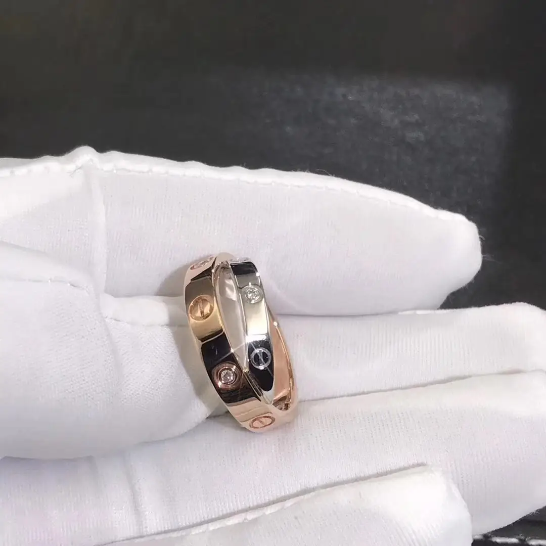 Кольцо Cartier Love /6 бриллиантов, белое, розовое золото/
