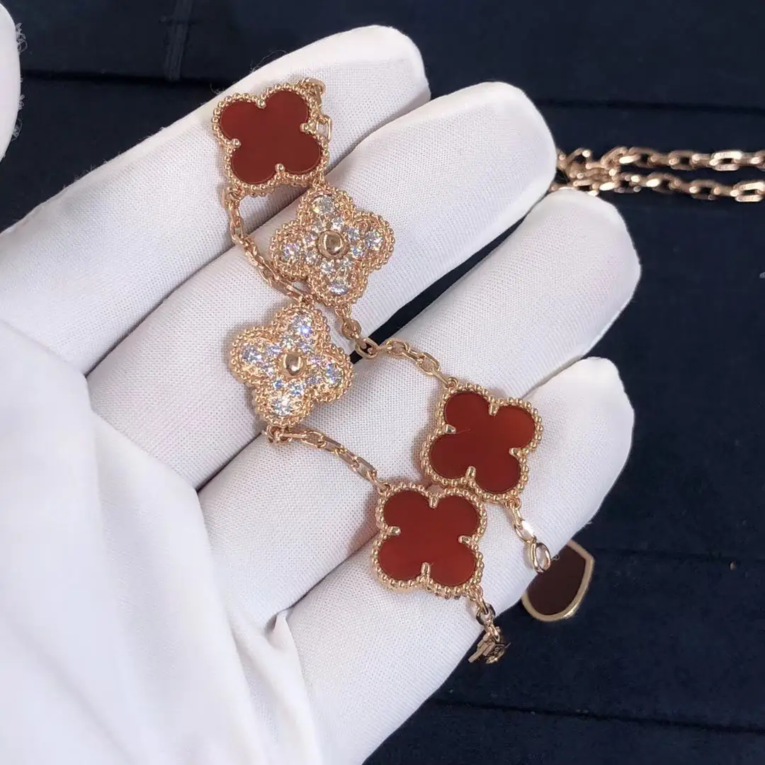 Браслет Van Cleef Vintage Alhambra 5 мотивов /розовое золото, бриллианты, оникс/ 2