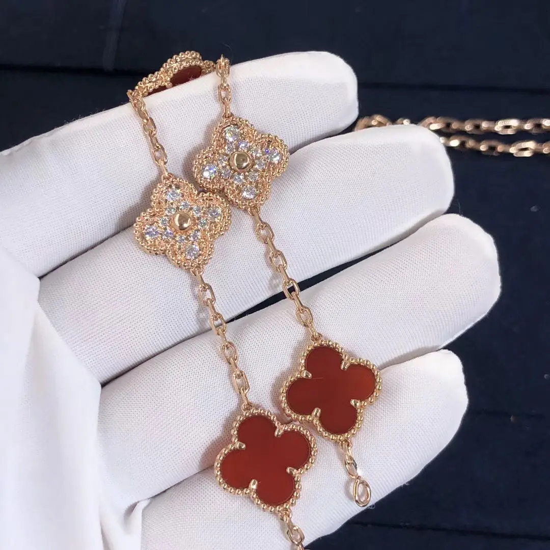 Браслет Van Cleef Vintage Alhambra 5 мотивов /розовое золото, бриллианты, оникс/ 3
