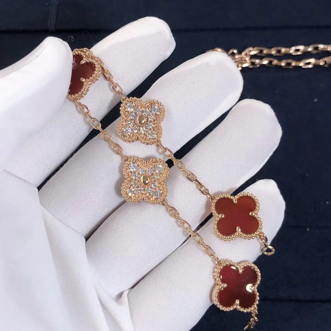 Браслет Van Cleef Vintage Alhambra 5 мотивов /розовое золото, бриллианты, оникс/ 4