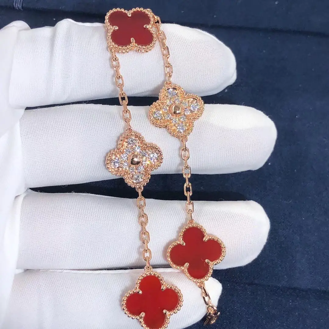 Браслет Van Cleef Vintage Alhambra 5 мотивов /розовое золото, бриллианты, оникс/ 5