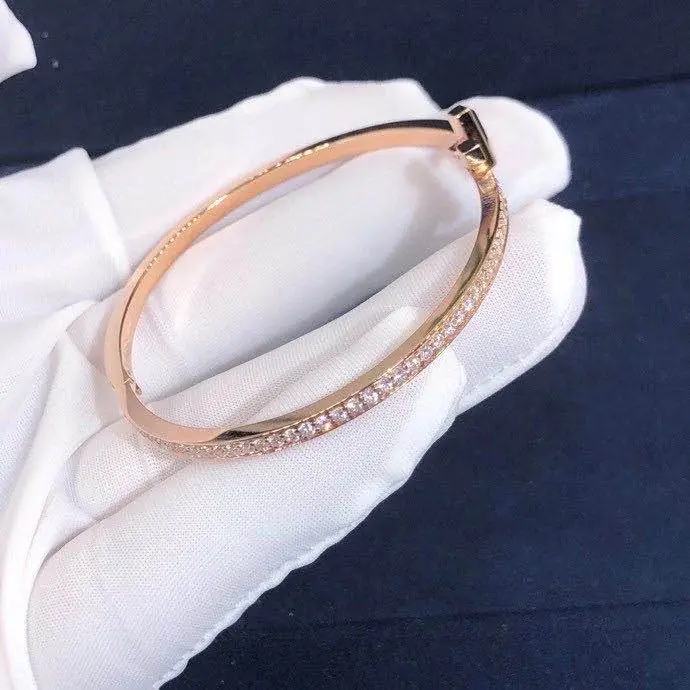 Браслет Tiffany T1 узкая модель /розовое золото, бриллианты/
