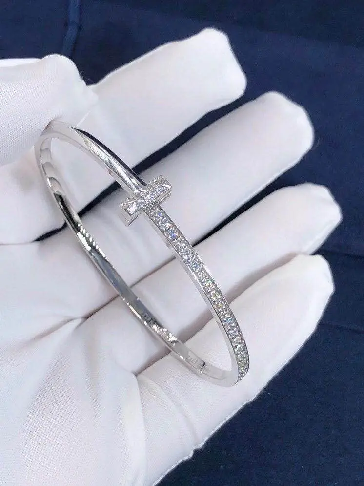 Браслет Tiffany T1 узкая модель /бриллианты, белое золото/