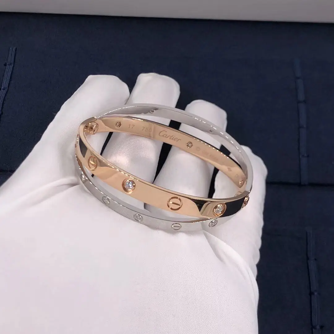 Браслет Cartier Love /12 бриллиантов, розовое, белое золото/