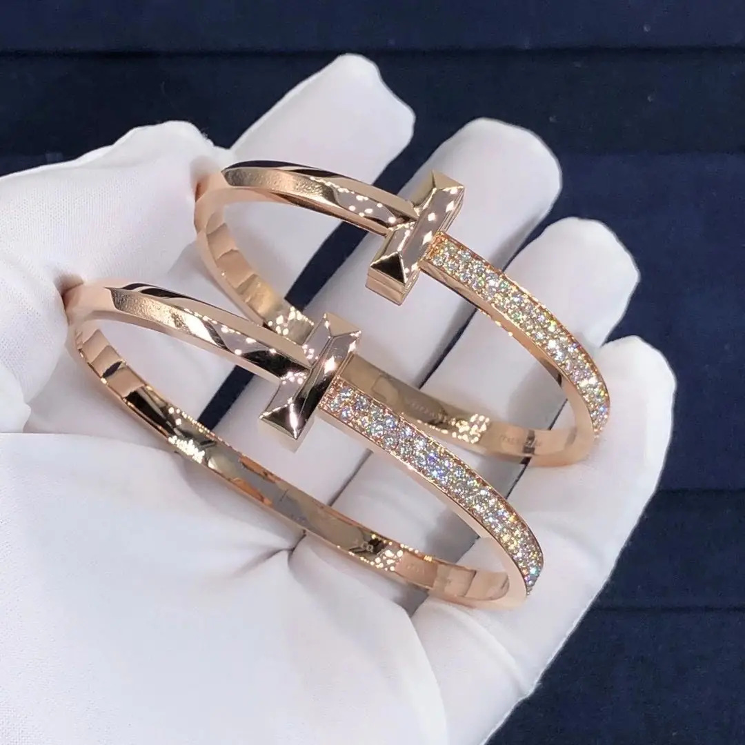 Браслет Tiffany T T1 /бриллианты, розовое золото/