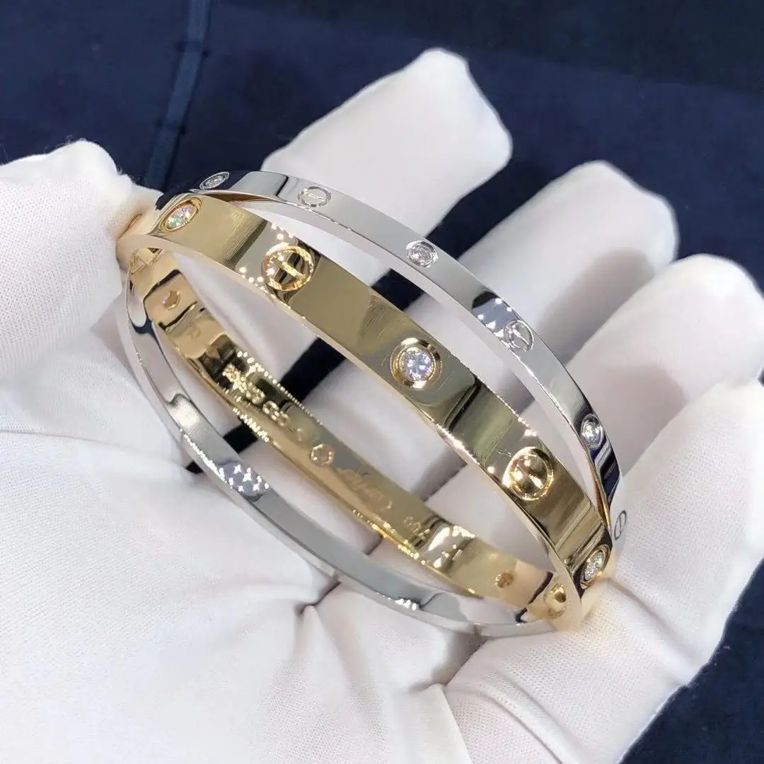 Браслет Cartier Love /12 бриллиантов, желтое, белое золото/ 4