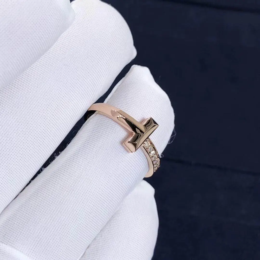Кольцо Tiffany T1 узкое /бриллианты, розовое золото/