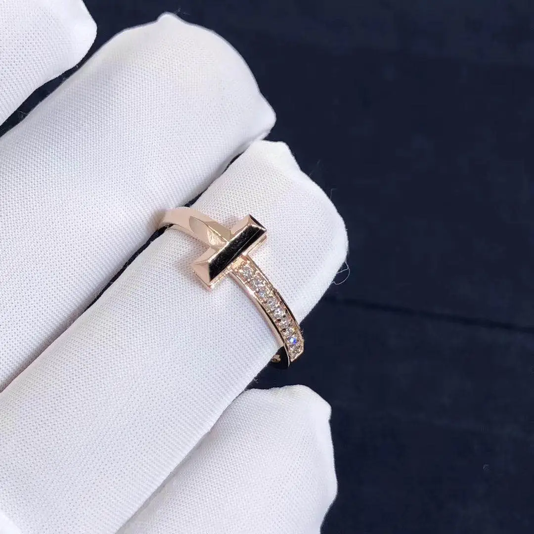 Кольцо Tiffany T1 узкое /бриллианты, розовое золото/