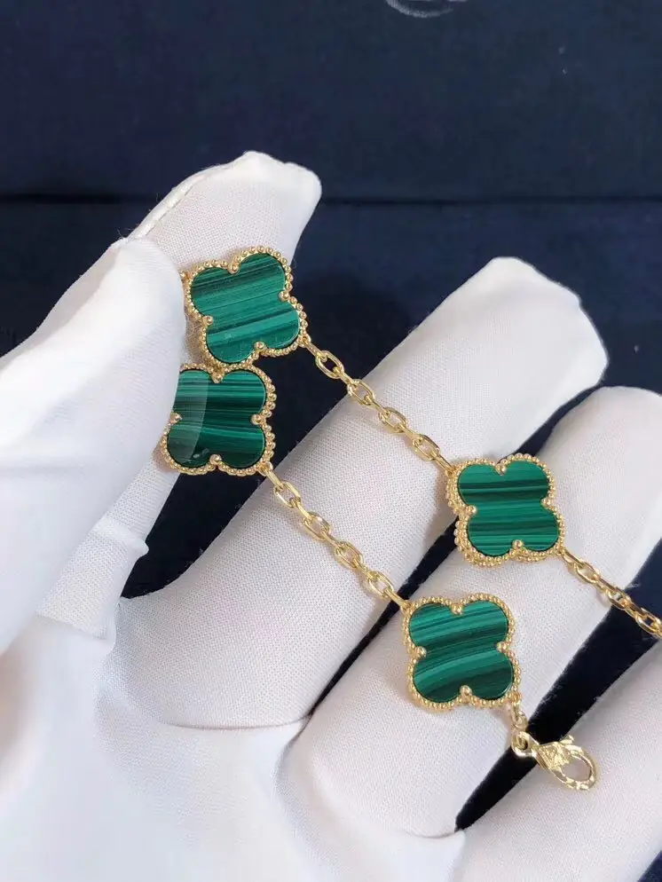 Браслет Van Cleef &amp; Arpels Alhambra 5 мотивов /желтое золото, малахит/