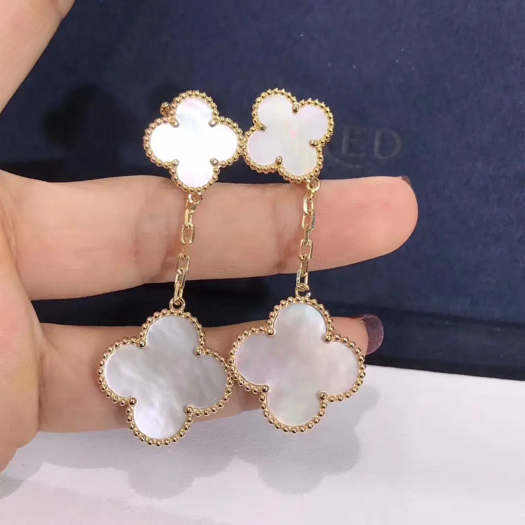 Серьги Van Cleef Alhambra /желтое золото, перламутр/