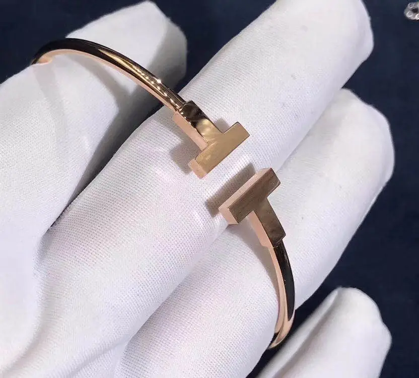 Браслет Tiffany T Wire узкая модель /розовое золото/