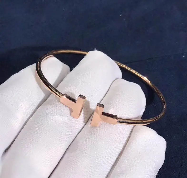 Браслет Tiffany T Wire узкая модель /розовое золото/