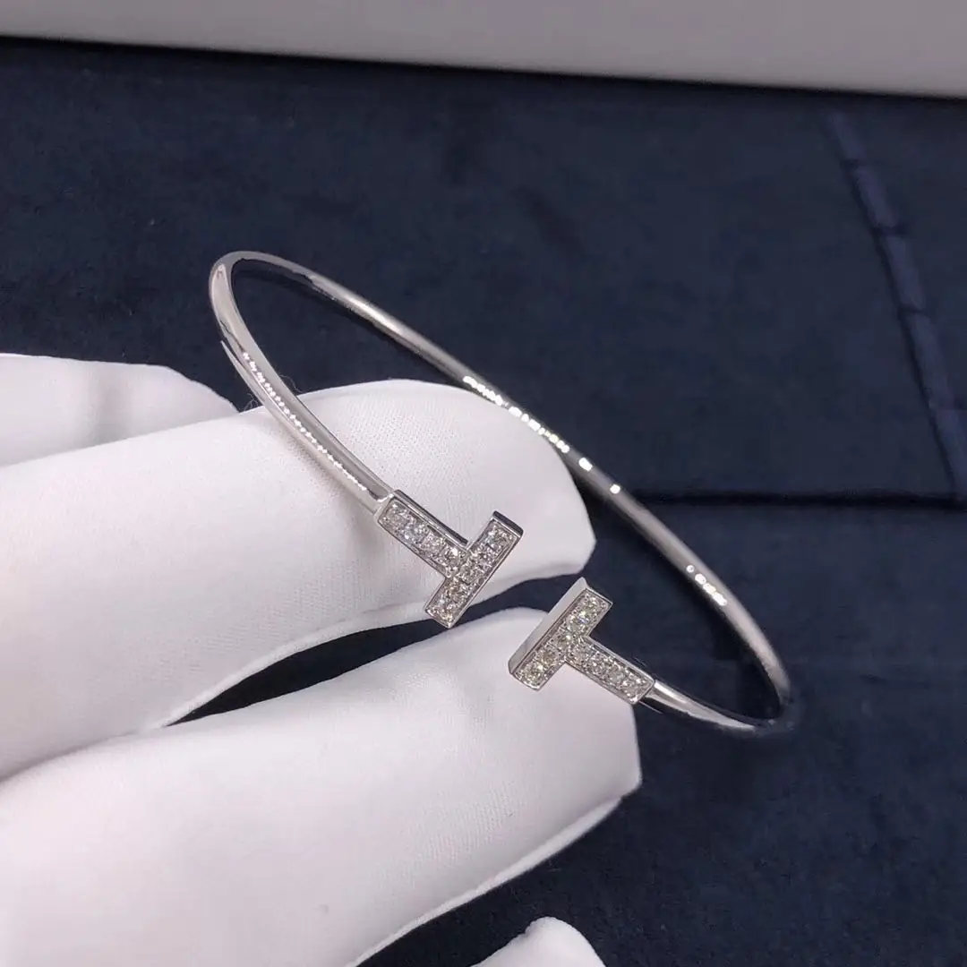 Браслет Tiffany T Wire /бриллианты, белое золото/