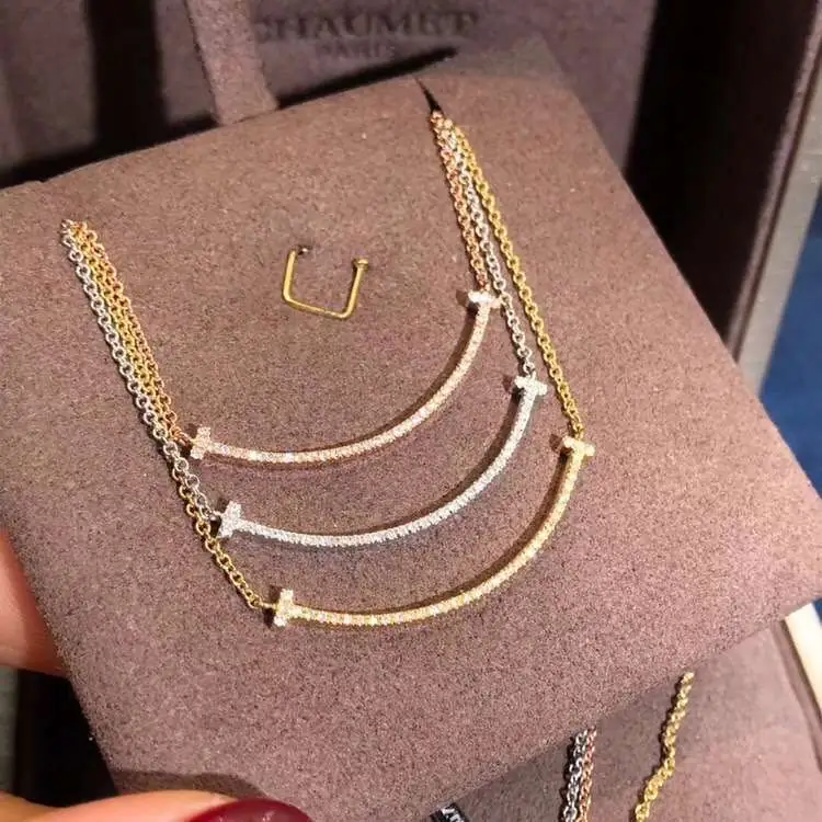 Подвеска Tiffany T Smile /бриллианты, розовое, белое, желтое золото/ 3