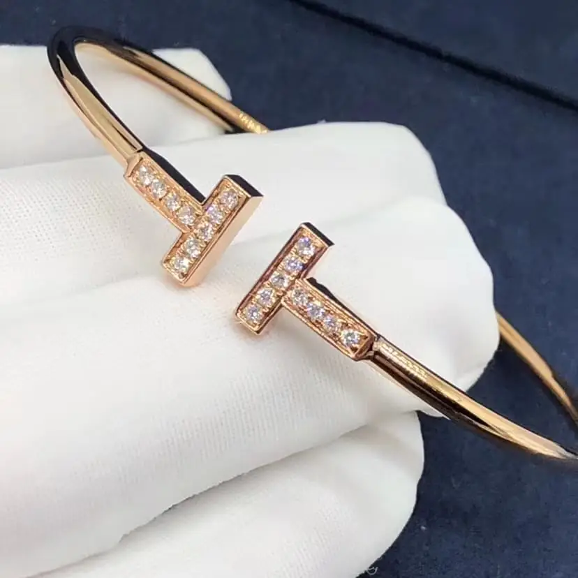 Браслет Tiffany T Wire /бриллианты, розовое золото/ 12