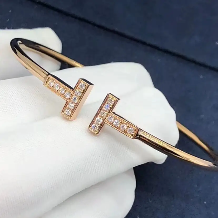 Браслет Tiffany T Wire /бриллианты, розовое золото/ 13