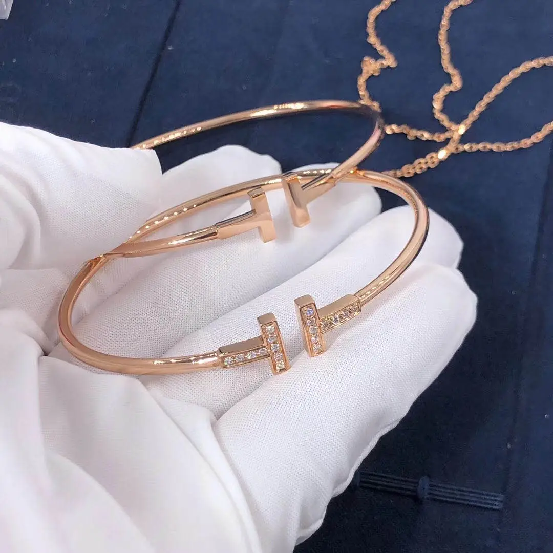 Браслет Tiffany T Wire /бриллианты, розовое золото/ 9