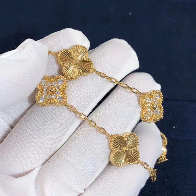 Браслет Van Cleef & Arpels Vintage Alhambra 5 мотивов /желтое золото, бриллианты/ 8